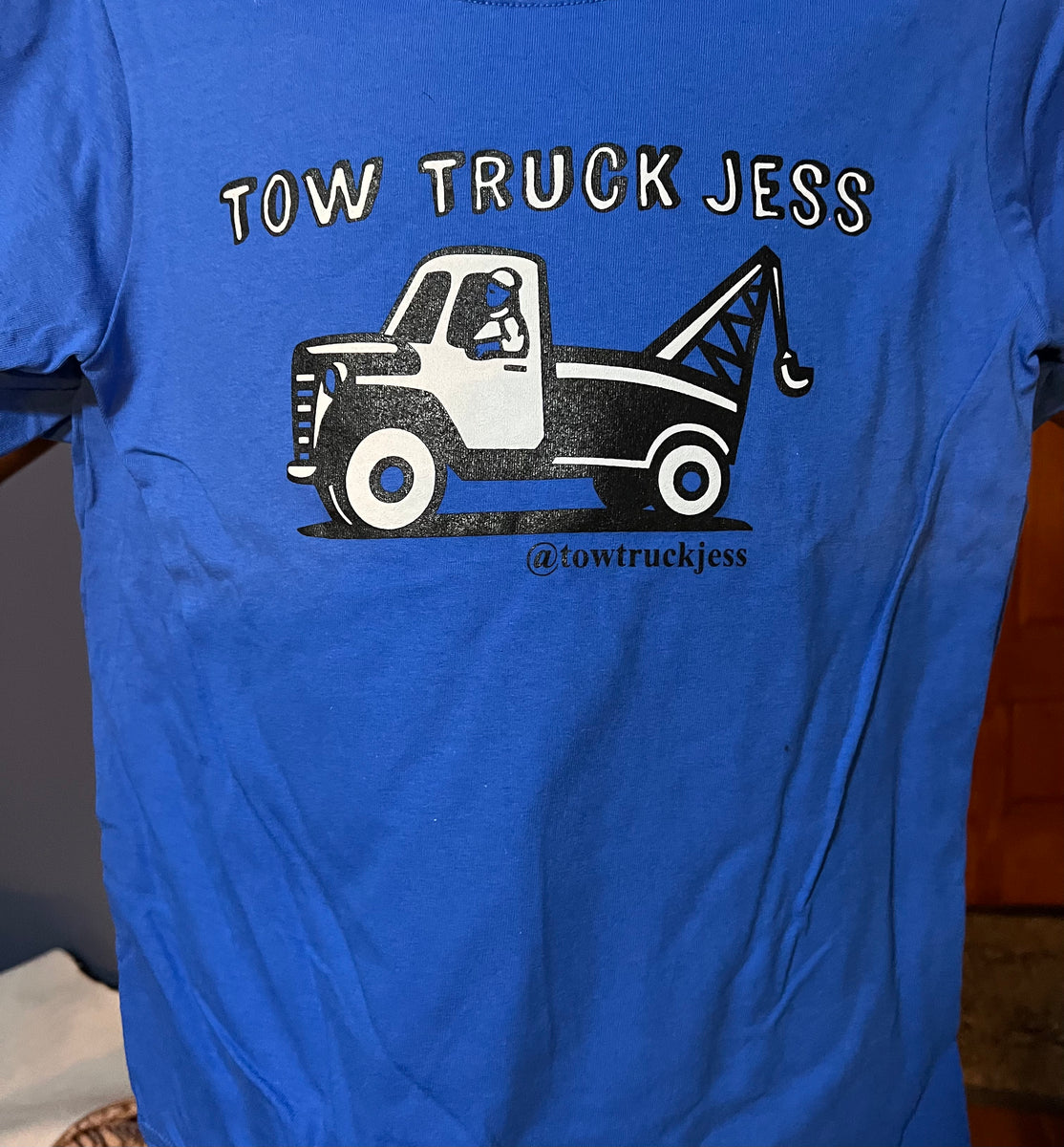 Youth Kids 2 Color Blue Tow Truck Jess T Shirt w/Wrecker towtruckjess Youth Kids 2 Color Blue Tow Truck Jess T Shirt w/Wrecker towtruckjess