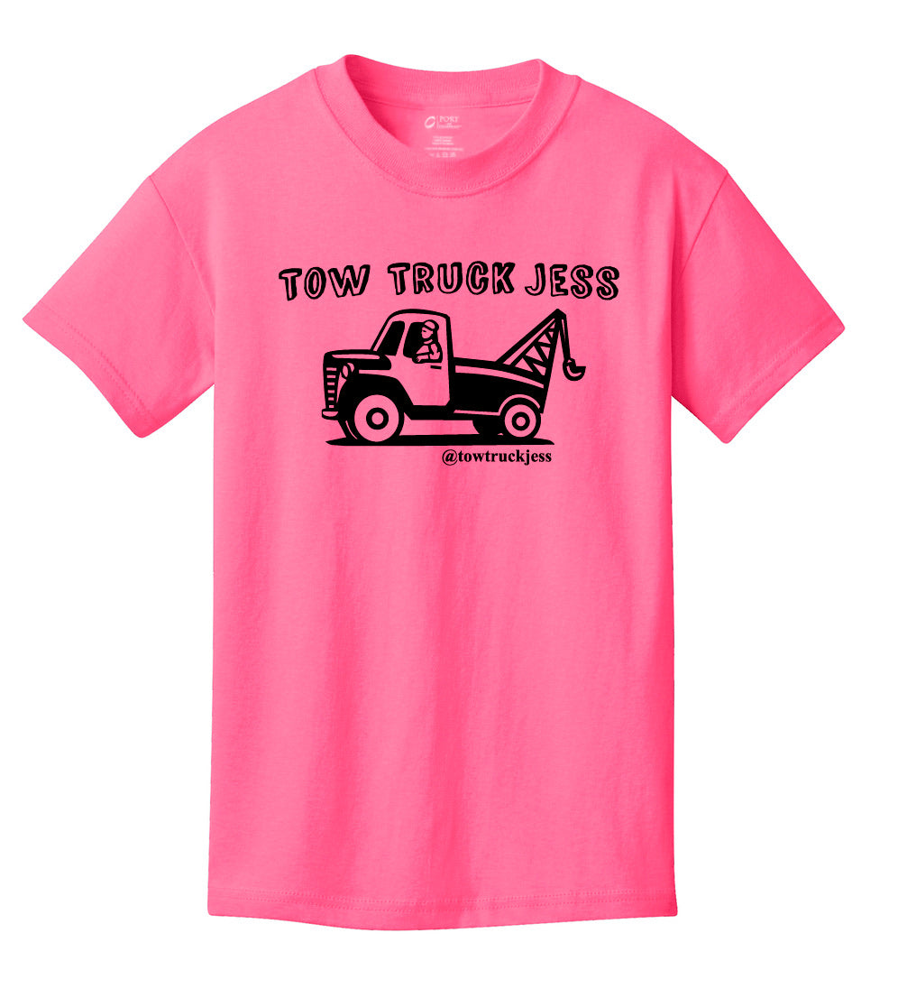Youth Kids Pink Tow Truck Jess T Shirt w/Wrecker towtruckjess Youth Kids Pink Tow Truck Jess T Shirt w/Wrecker towtruckjess