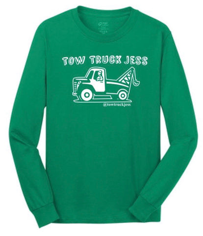 A Free Bracelet with Long Sleeve Kelly Green Tow Truck Jess T-Shirt w/Wrecker with White Logo