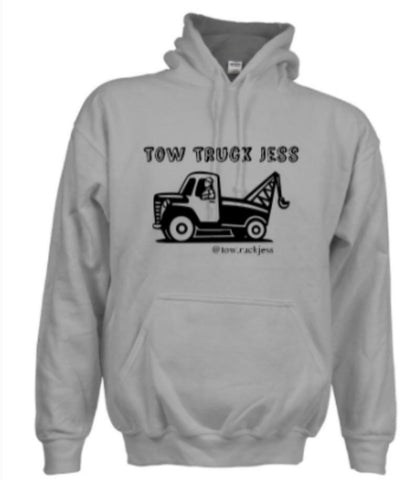 A BIG SAVE $10 OFF Heather Grey with White Logo Tow Truck Jess Hoodie *WHILE SUPPLIES LAST*