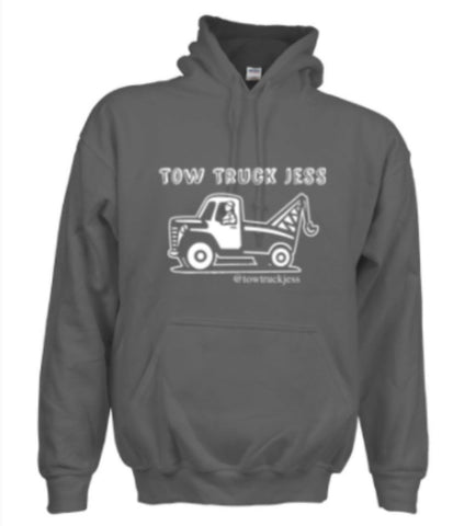 A BIG SAVE $10 OFF Charcoal Grey with White Logo Tow Truck Jess Hoodie *WHILE SUPPLIES LAST*