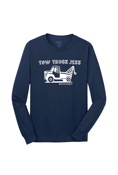 A Free Bracelet with Long Sleeve Navy Blue Tow Truck Jess T-Shirt w/Wrecker White Logo