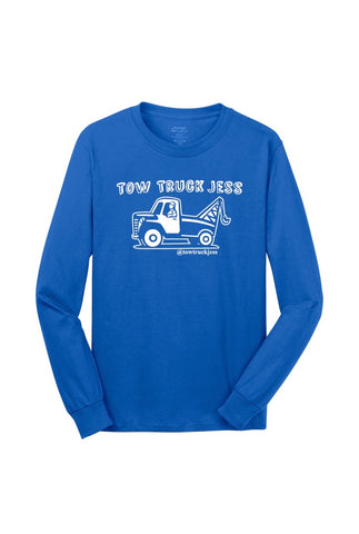 A Free Bracelet with Long Sleeve Royal Blue Tow Truck Jess T-Shirt w/Wrecker with White Logo