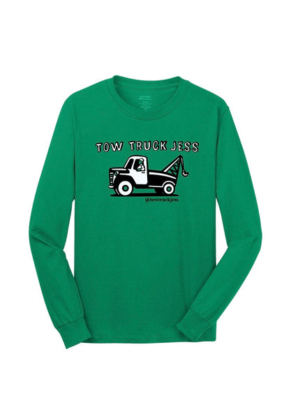 A Free Bracelet with Long Sleeve Kelly Green 2-Tone Tow Truck Jess T-Shirt w/Wrecker Logo