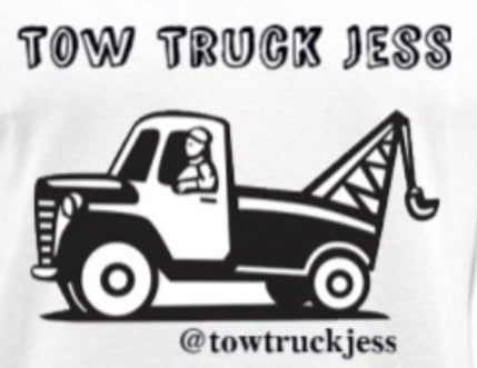 A FREE Bracelet with Tow Truck Jess T-Shirt White w/Wrecker Black Logo