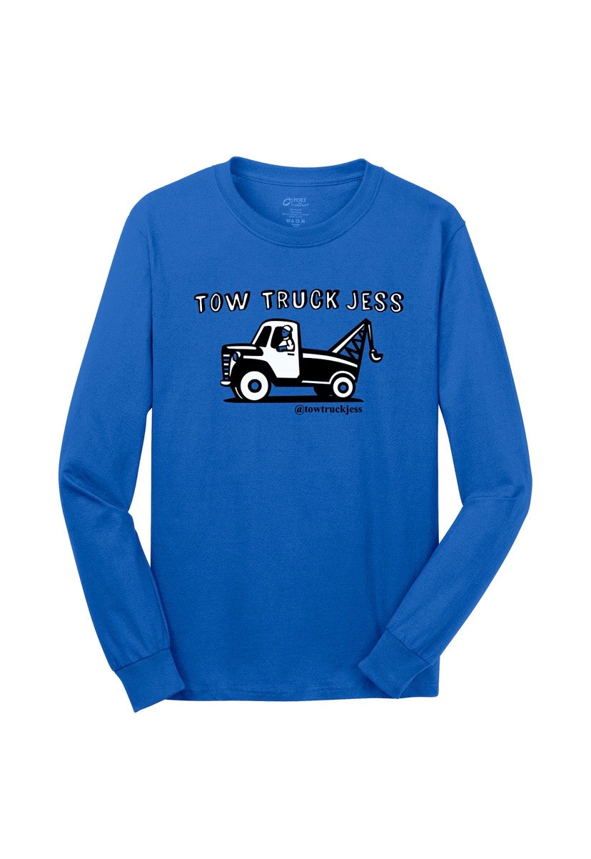 A Free Bracelet with Long Sleeve Royal Blue 2-Tone Tow Truck Jess T-Shirt w/Wrecker Logo