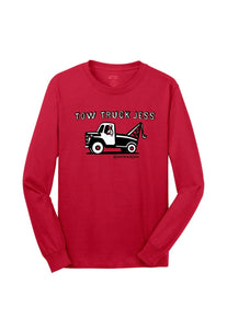 A Free Bracelet with Long Sleeve Red 2-Tone Tow Truck Jess T-Shirt w/Wrecker Logo