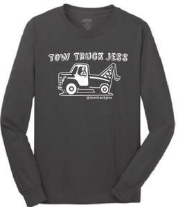 A Free Bracelet with Long Sleeve Charcoal with White Logo Tow Truck Jess T-Shirt w/Wrecker Logo