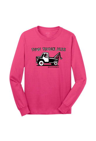 Free Bracelet with Long Sleeve Sangria Pink 2-Tone Tow Truck Jess T-Shirt w/Wrecker Logo